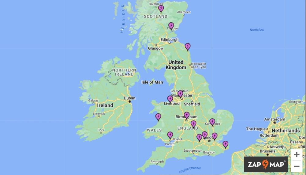 public tesla supercharger sites searchable on Zapmap