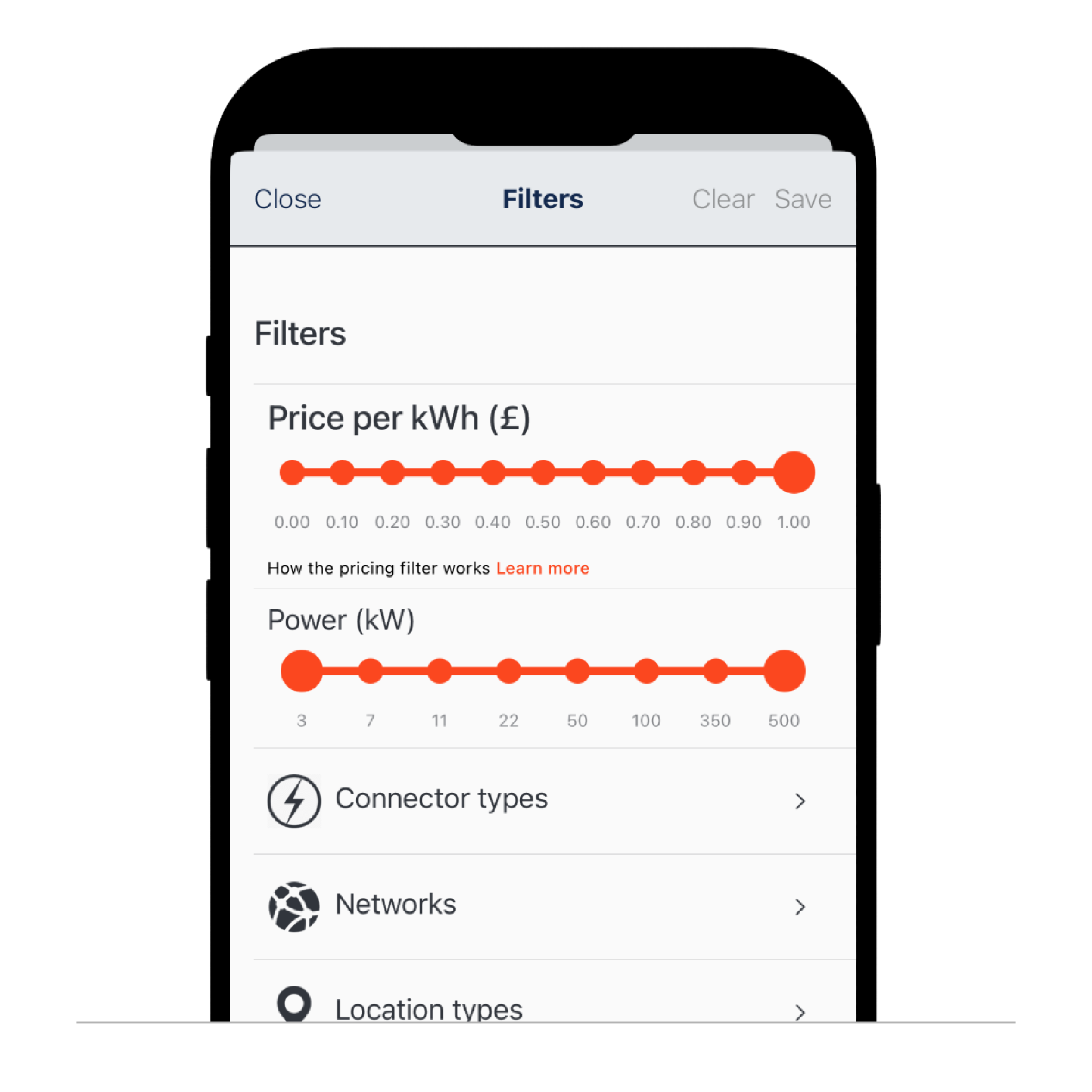 Pricing filter on the Zapmap app